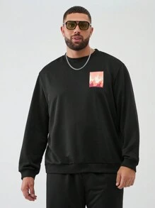 Manfinity VCAY 2pcs Men Plus Size Casual Knitted Long Sleeve Sweatshirt And Knitted Pants Set, Autumn, For Fall Winter - Black - View 4