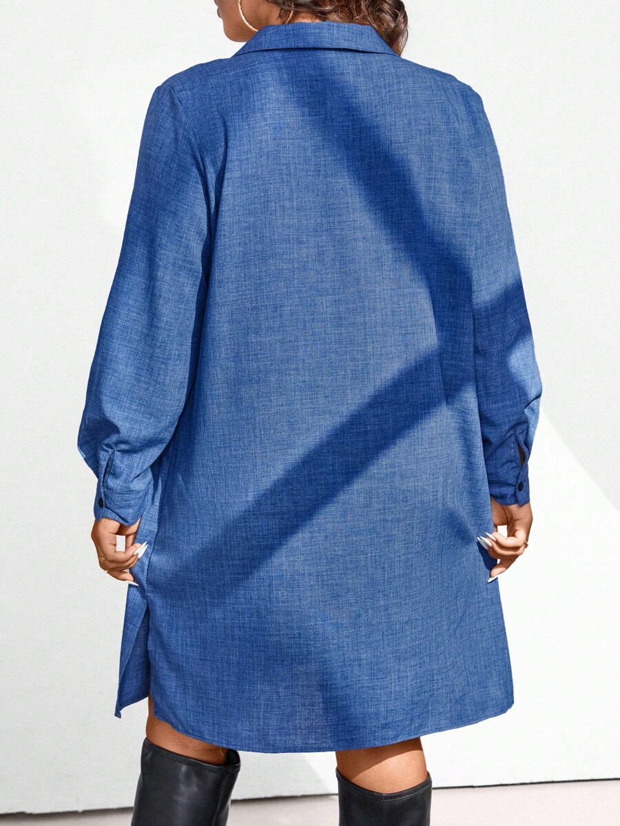 SHEIN Essnce Plus Size Women Denim Effect Print Grommet Lace Up Long