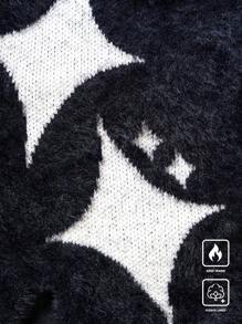 Manfinity Hypemode Men's Casual Star Pattern Fleece Hooded Cardigan, Autumn/Winter - Multicolor - View 2