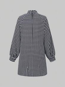 Chiquease Polka Dot Print Lantern Sleeve Casual Dress Fall Cloth For Women - Black - View 2