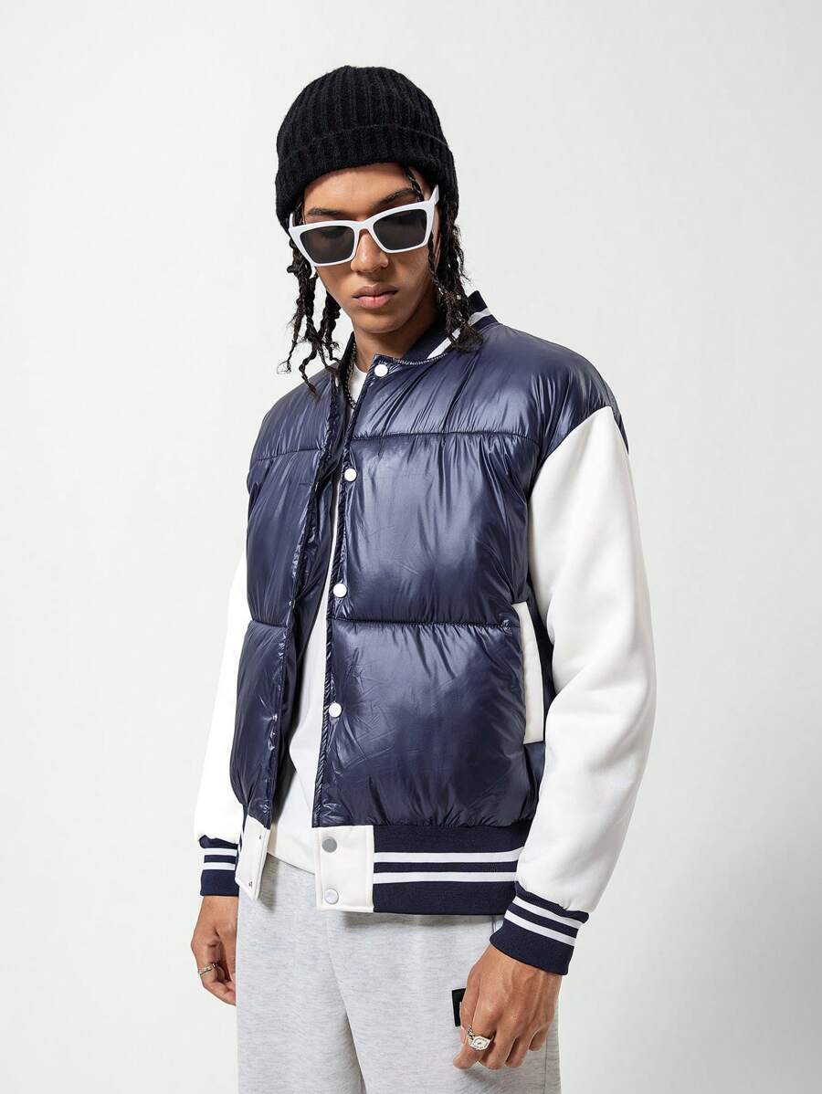 Teen Boy Padded Coat Teenage Boys Casual Patchwork Design Winter Outerwear - Blue - View 1