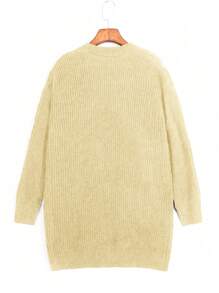 Teen Girls' Casual Ribbed Knit Cardigan With Pockets, Autumn/Winter - Apricot - View 2