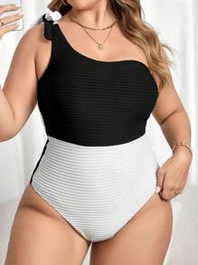 SHEIN Swim Curve 大码纯色连体泳衣，休闲日常夏季穿着