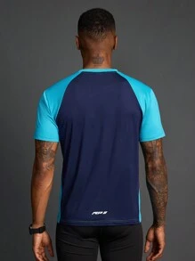 Acti Log Áo thun thể thao thường ngày hai tông màu in chữ Boyfriend Style dành cho nam tay ngắn rộng rãi - Màu xanh lam - Xem 1