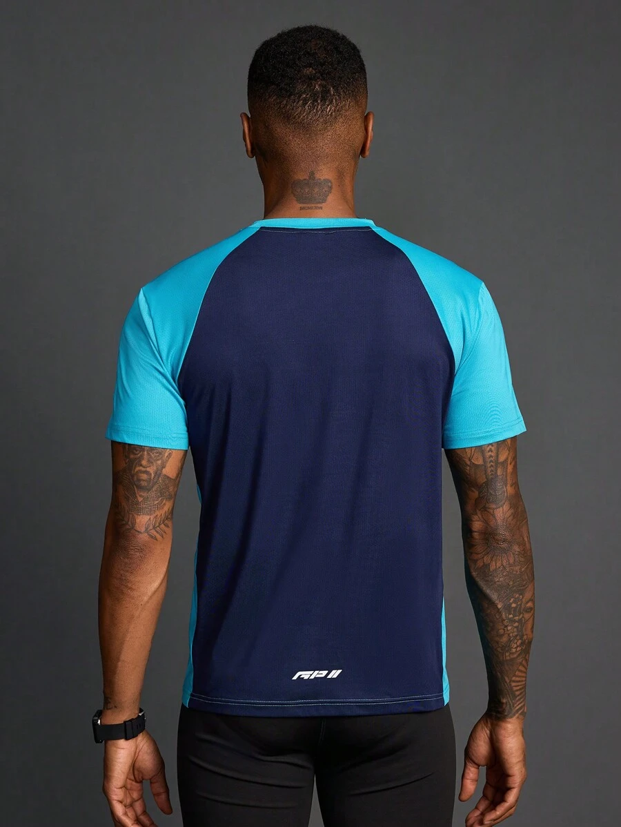 Acti Log Áo thun thể thao thường ngày hai tông màu in chữ Boyfriend Style dành cho nam tay ngắn rộng rãi - Màu xanh lam - Xem 1