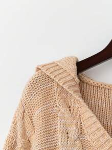 SHEIN LUNE 大码女式秋季纯色落肩连帽宽松休闲套头毛衣针织衫秋冬款 - 杏色 - 查看 5