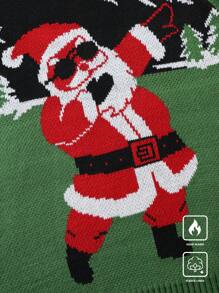 Manfinity Roghcode 男士休闲圣诞拼色圣诞老人与钻石图案长袖彩色厚毛衣，适合聚会、朋友 - 彩色 - 查看 2