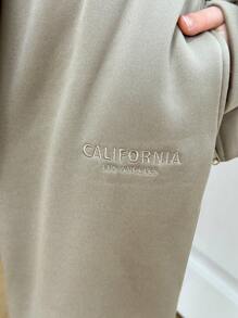 SHEIN 2 件 Tween 女童休闲宽松连帽衫和抽绳裤套装 - 卡其色 - 查看 6