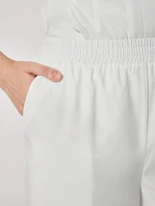 TaskEZ 1 Set Solid Color Long Sleeve Long Pants Uniform Button White Lab Coat Nurse Uniform Dental Clinic Pet Hospital Work Uniform Scrub Set With Pockets (Top And Pants) - White - View 9