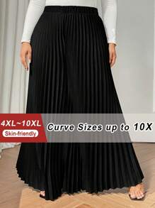 SHEIN CURVE+ Quần ống rộng Palazzo cạp chun thanh lịch màu đen cỡ lớn cho nữ - màu đen - Xem 4