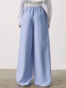 SURIMA Pantalones casuales y de trabajo rectos y holgados de unicolor con botones para mujer