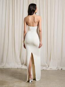 AiiRZ 金属饰边细节挂脖修身紧身长裙 - 杏色 - 查看 2