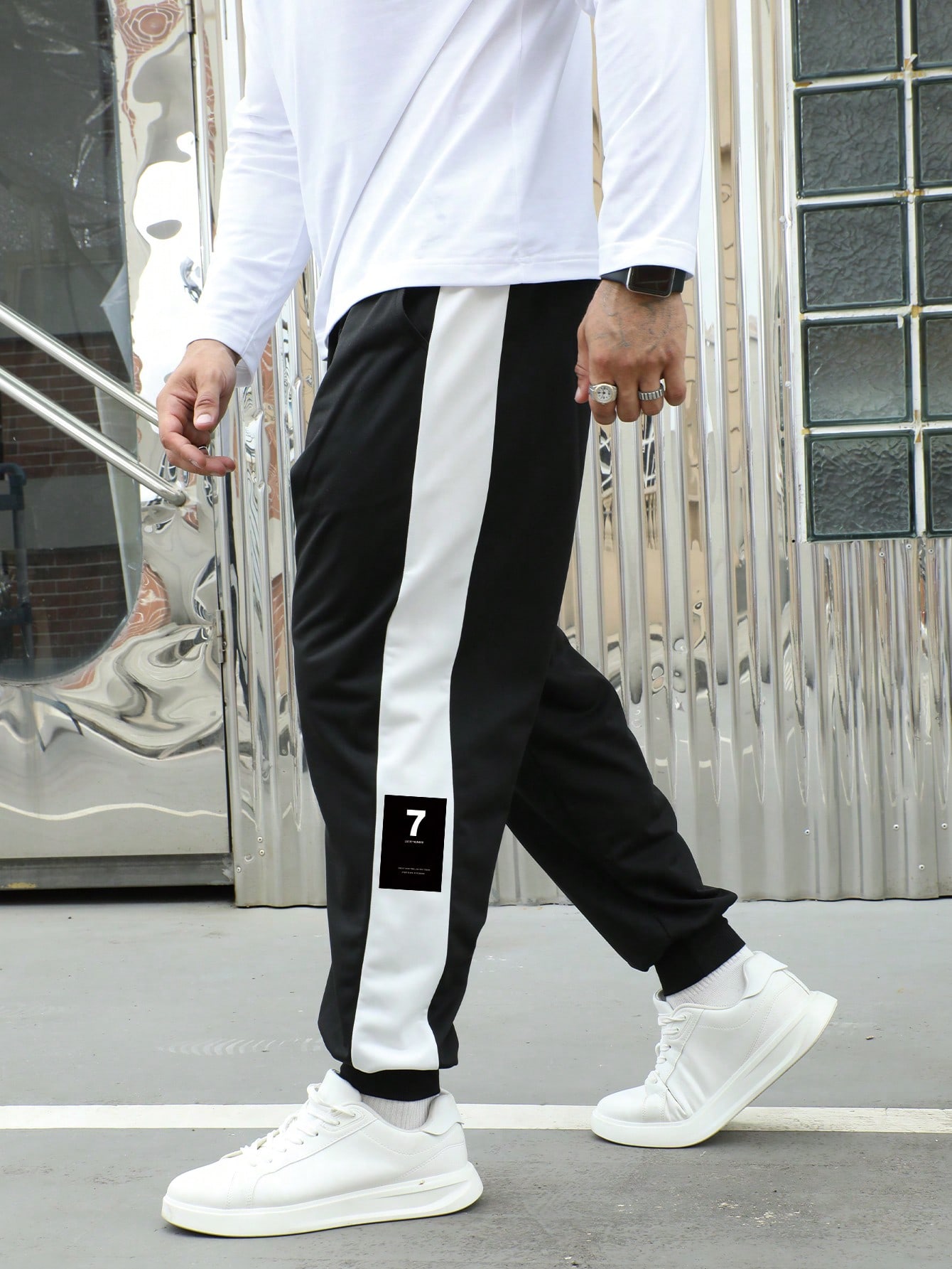 Manfinity Dauomo Men Solid Color Patchwork Minimalist Casual Sweatpants, Everyday Wear