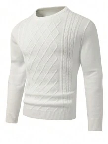 Manfinity Homme Plus Size Men Geometric Patterned Crew Neck Long Sleeve Casual Pullover Sweater, Autumn/Winter