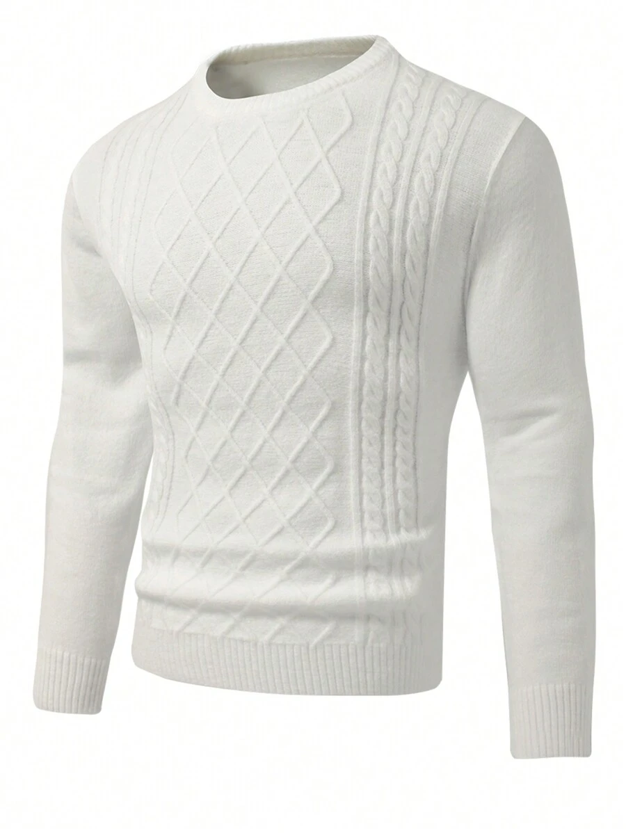 Manfinity Homme Plus Size Men Geometric Patterned Crew Neck Long Sleeve Casual Pullover Sweater, Autumn/Winter
