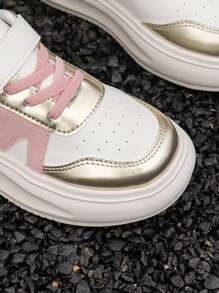 1 Pair Children White Breathable Casual Sneakers, Versatile Spring Style Colorful Sneakers