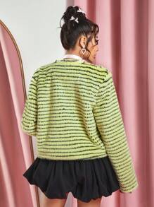 SHEIN SXY Veste à carreaux noir et blanc moelleuse et élégante pour femmes