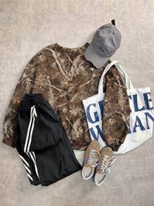 SHEIN EZwear Casual Camouflage Dead Branch Leaves Jungle Pattern Streetwear Round Neck Sweatshirt, Suitable For Autumn And Winter,Long Sleeve Tops Graduation,Back To School Outfits,Graduation,Teacher Outfits For Women,Back To School Back To School Fall And Winter Clothing