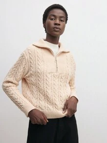 BizChic 圣诞卡其色休闲长袖针织毛衣 T 恤，时尚复古风格女士办公室服装，春夏 - 卡其色 - 查看 4