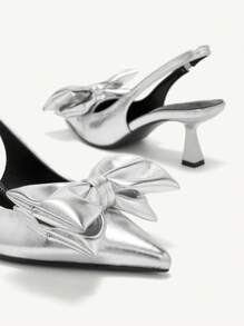 CUCCOO CHICEST Scarpe con tacco basso a punta con fiocco argento e cinturino posteriore, adatte per casual, feste, vacanze, primavera, Easter, Prom, Natale