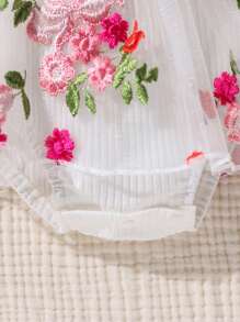SHEIN Bộ đồ liền thân nhún bèo trang trí nơ thời trang thoải mái cho bé gái kèm chân váy lưới và băng đô, mùa thu - Nhiều màu - Xem 6