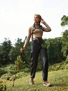 In My Nature Pantalones rectos informales de senderismo de unicolor con bolsillos utilitarios para mujer