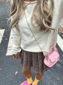 Chiquease Fashionable Loose V-Neck Backless Bow Tie Knit Sweater For Women, Knit Pullover Fall Winter - Apricot - View 5