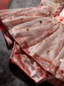 SHEIN Newborn Baby Girls Photography Prop - Polka Dot Mesh Romper With Headband, Baby 1 Month Photoshoot Outfit