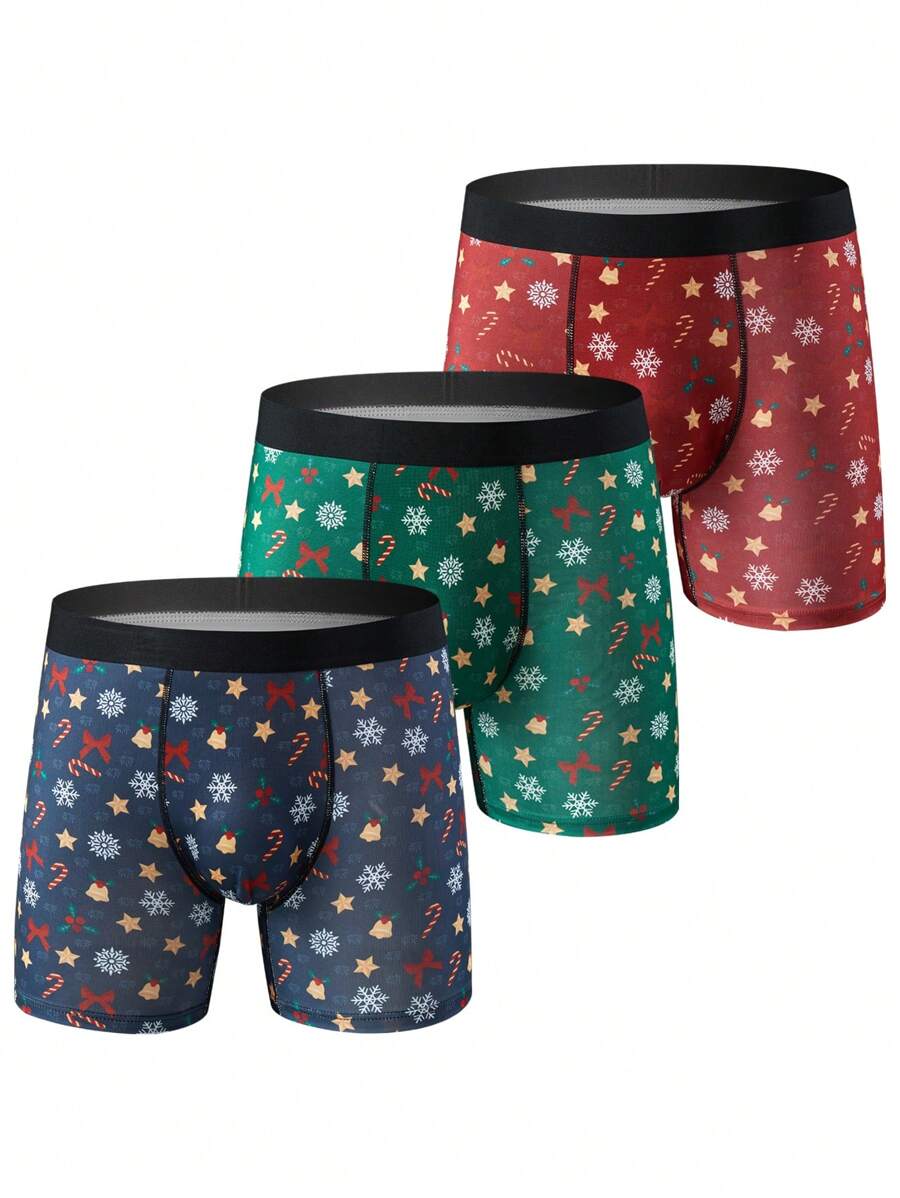 3pcs Set Men's Christmas Print Boxer Briefs - Multicolor - View 1