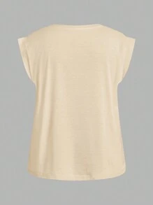 Slaydiva Große Größen einfaches Muster einfarbiges T-Shirt mit Kurzarm für Freizeitkleidung im Sommer