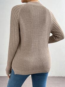 Chiquease Jersey de punto holgado de manga raglán de estilo minimalista casual para mujer, otoño/invierno