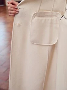 ZEYLAH WOOL LAPEL COLLAR FLAP DETAIL BUCKLE BELTED OVERCOAT - Beige - View 10