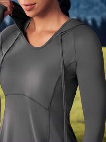 SHEIN Outdoor Urban Autumn Casual Breathable Fitted Hooded Sweatshirt - Dark Grey - View 8