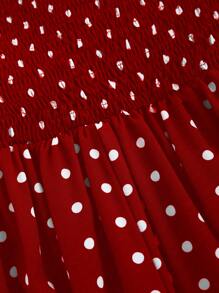 Sweetra 女士夏季休闲假日波尔卡圆点印花露背连衣裙 - 紅白色 - 查看 5