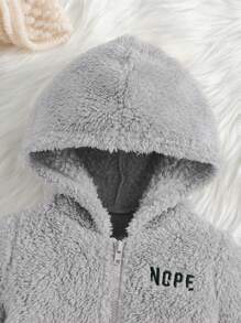 SHEIN 新生男童/女童可爱刺绣字母连帽夹克和裤子 2 件套，秋冬 - 淺灰色 - 查看 3