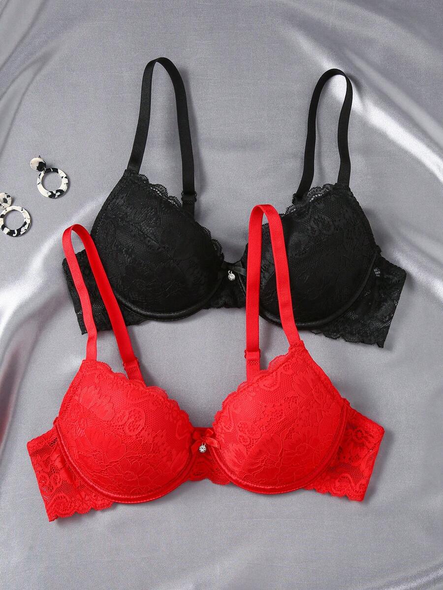 SHEIN 2pcs Romantic Lace Uplift & Enhance Bralette Set To Prevent Sagging & Lift Small Bust Lingerie