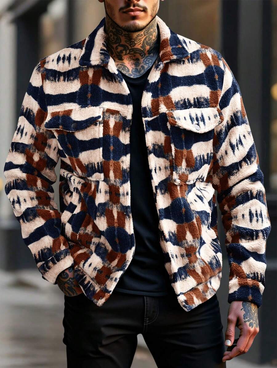 Manfinity Homme 男士立领长袖口袋休闲夹克，秋季款 - 彩色 - 查看 1