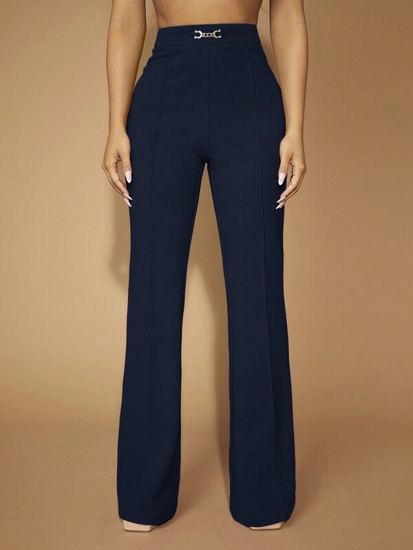 SHEIN SXY Plus Size Women Elegant Chain & Toothpick Design Pants