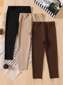 SHEIN Leap Crew 买 1 送 2 3 件套年轻女孩休闲针织纯色松紧腰基本款长裤，纯色，修身，秋季，学院风，返校 - 彩色 - 查看 2