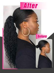 1pc Wrap Around Kinky Curly Ponytail Human Hair Extension Natural Black Extension For Women Daily Use Ready Easy To Wear Hair Extensions - Natural Black - View 3