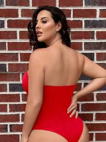 SHEIN SXY Plus Size Solid Color Simple Fitted Bodysuit, Casual Everyday Wear