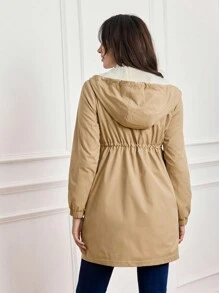 MaterniWear 3-In-1 Kangaroo Pocket Maternity Hooded Padded Coat, Winter Coat Outerwear For Pregnant Women