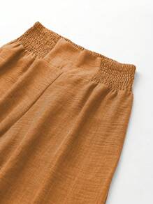 SHEIN LUNE Elastic Waist Wide Leg Pants For Casual Wear - Orange - View 3