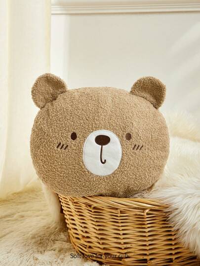 Cozy Pixies 1pc Soft & Comfortable Kids Bedroom Bear Embroidered Expression Pillow Love Valentine