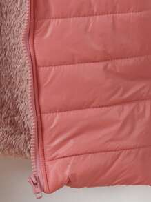 SHEIN Elladie kids Young Girl Casual Thickened Quilted Hooded Zip-Up Jacket, Winter - Dusty Pink - View 4