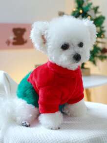 PETSIN 1 件圣诞树和泰迪熊图案连衣裙，适合比熊犬、博美犬、贵宾犬等小型犬的宠物衣服 - 彩色 - 查看 4