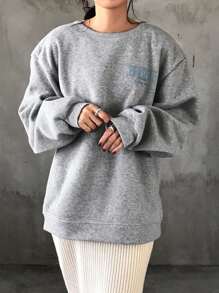 FRIFUL Women Slogan Print Drop Shoulder Long Sleeve Back Vent Hem Casual Pullover Sweatshirt, Autumn/Winter,Fall Women Clothes