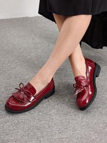 CUCCOO BIZCHIC Women Simple Bowknot Decor Flat Loafers,Casual Daily Fall - Burgundy - View 3
