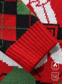 Manfinity Roghcode 男士休闲圣诞拼色圣诞老人与钻石图案长袖彩色厚毛衣，适合聚会、朋友 - 彩色 - 查看 6