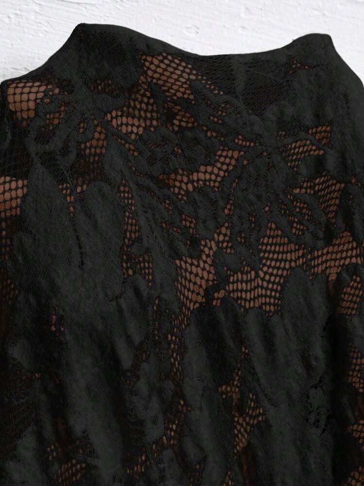 Rometta 1pc Women Plus Size Solid Color V-Neck Ruffle Hem Long Sleeve Blouse Fall Cloth For Women - Black - View 7